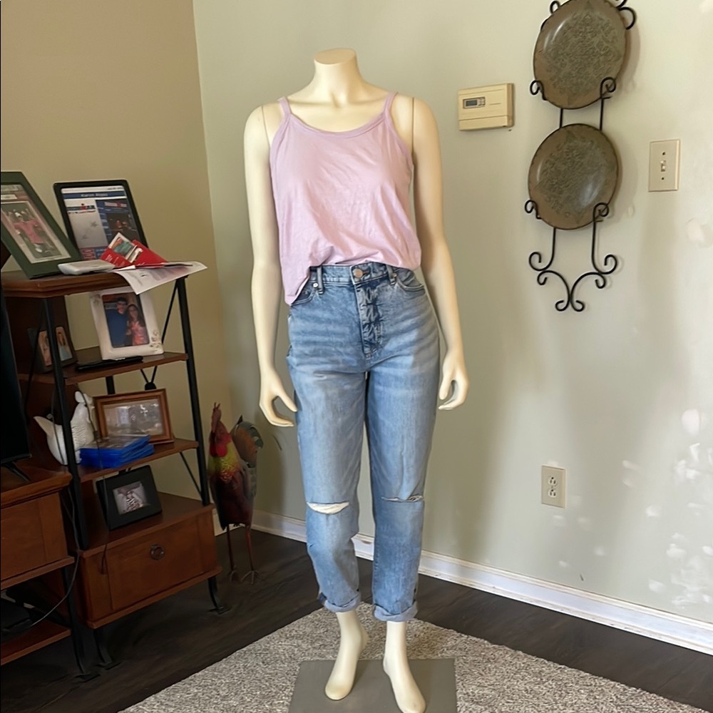LOFT Blue Cropped Ankle Jeans with Distressed Knee